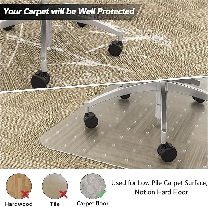 Amyracel Large Office Chair Mat for Low Pile Carpet - 35" x 55" Clear Computer Desk Mat for Home & Offices, Easy Glide Plastic Floor Mat for Office Chair On Carpet