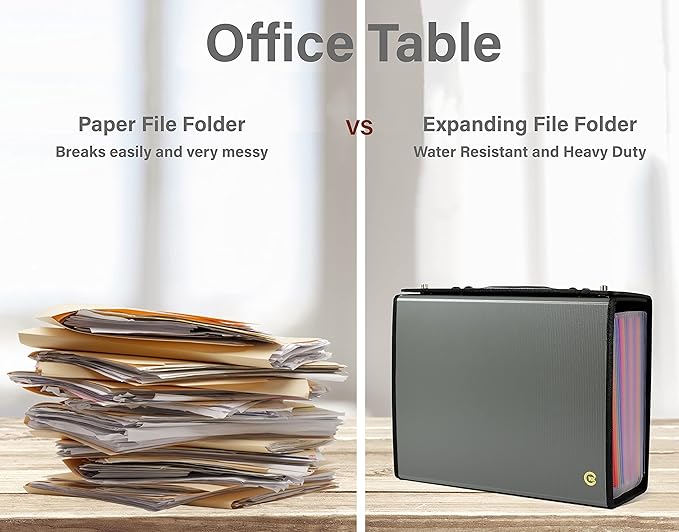 CNK Accordion File Folders with 24 Pockets Organizer for Document Paper Storage Folder Documents Expanding Binder Folio Pocket Receipt Filing Expandable Files Dividers Labels Letter Durable Handle