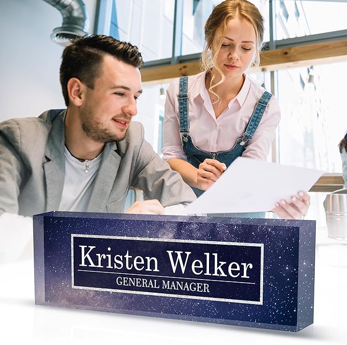 Personalized Name Plates for Office - Gifts for Teacher, Boss, Employee Appreciation - Office Desk Decor (Night Sky)