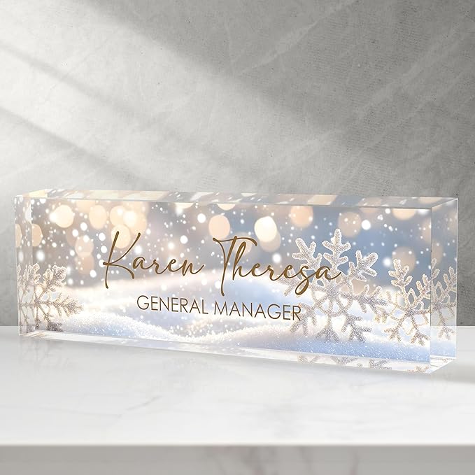 Custom Office Name Plate, Personalized Gifts for Women & Men, Appreciation Gifts for Employees, Office Desk Accessory (Shining Snowflake)