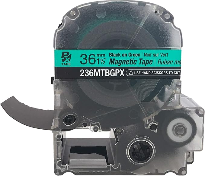 Epson LABELWORKS 236MTBGPX-4.9 Genuine Magnetic Tape Cartridge - Black on Green Magnet Label Maker Tape - 1.5" (36MM) Wide, 4.9 ft, Green