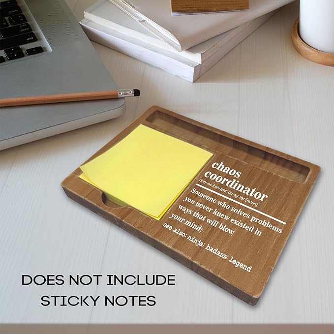 Inspirational Quotes Office Desk Decor Gift, Wooden Desk Note Pen Holder, Motivational Decor for Office Home, Chaos Coordinator Gifts for Colleague Family Friends-A04