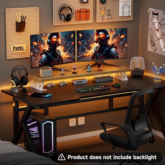 Dual Monitor Stand Riser, 39 Inch Large Wood Monitor Stands for 2 Monitors, Desk Monitor Riser for Computer/Laptop/Printer/TV, Stand Riser up to 220 lbs