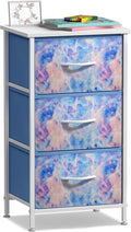 Sorbus Nightstand with 3 Drawers - Bedside Furniture & Accent End Table Chest for Home, Bedroom, Office, College Dorm, Steel Frame, Wood Top, Easy Pull Fabric Bins (3-Drawer, Pastel Tie-dye)