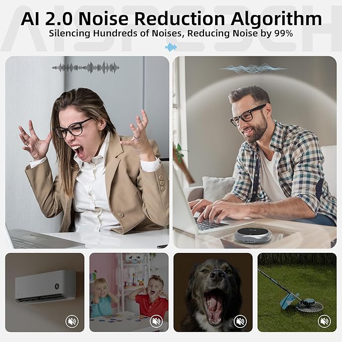 AISPEECH Bluetooth Conference Speakerphone M6 Conference Microphone with AI Noise Reduction AI Transcription Full-Duplex 360° Omnidirectional Voice Pickup USB Speaker for Teams Zoom Home Office, Black