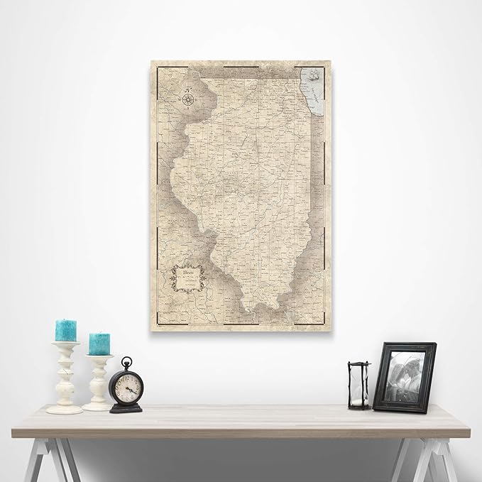 Push Pin Illinois Map Board - With Push Pins to Mark Illinois Travels - Handmade in Ohio, USA - Design: Rustic Vintage