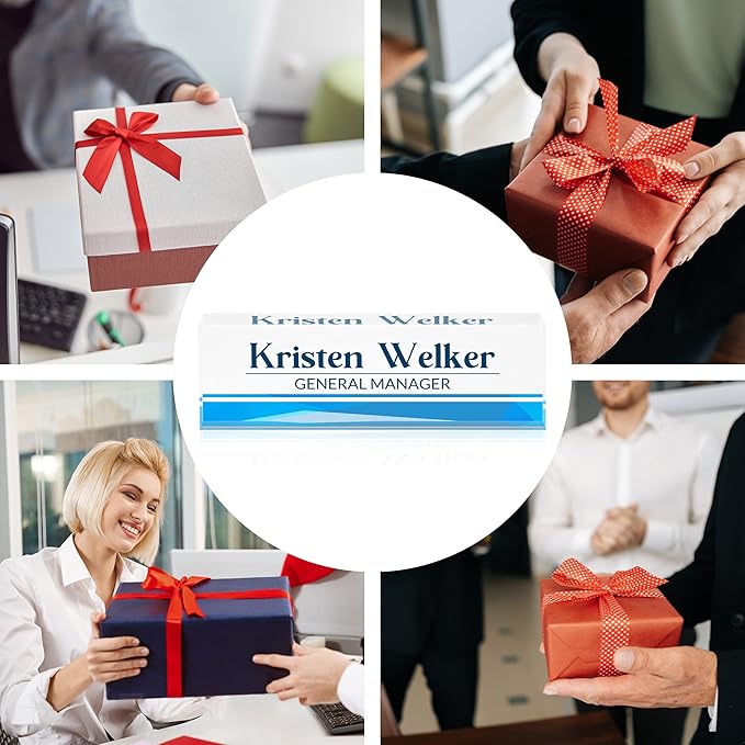 Personalized Desk Name Plate, Custom Acrylic Glass Name Plates for Desks, Office Desk Decor Nameplate, Desk Accessories, Teacher Boss Coworkers Employee Appreciation Gift (Business Blue)