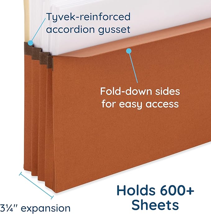 Blue Summit 10 Redwell Folders Legal Size, Brown Accordion File Folders, 3.5” Red Rope Expandable Pockets, Expanding Organizer