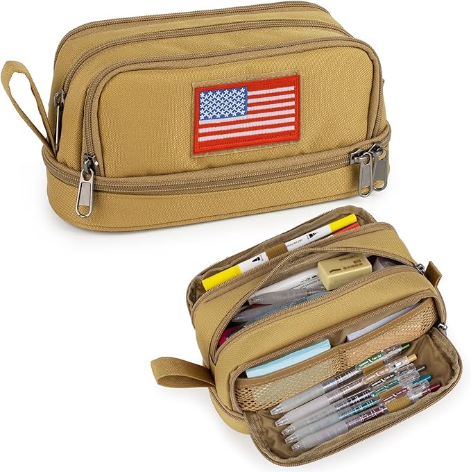 ATRIPACK Tactical 4 Compartments Pencil Case for Boys,Big Canvas Pen Pouch Bag, Large Capacity Pen Box, Tool Bag for Middle School College Office Organizer for Kids Men Women Adult Teens