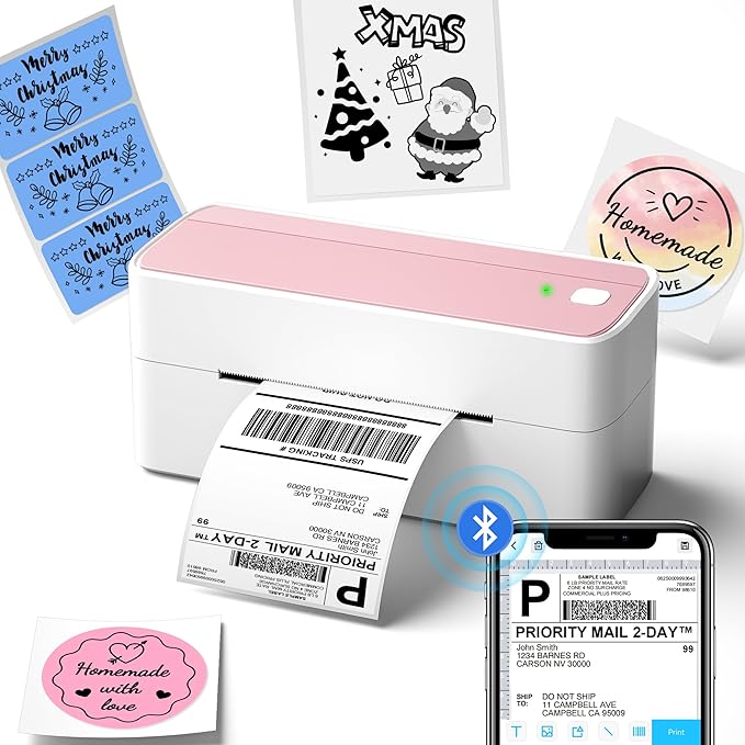 Phomemo Bluetooth Thermal Label Printer, 241BT 4X6 Wireless Shipping Label Printer for Small Business, Pink Labels Printers for Shipping Package, Compatible with iPhone, Android, Shopify, Amazon, USPS