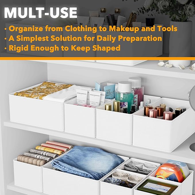 SpaceAid Drawer Organizer Clothes, 12 Pack Dresser Organizer Bins for Nursery, Closet Organization and Storage Dividers for Clothing, Baby Clothes, Underwears, Socks (White)