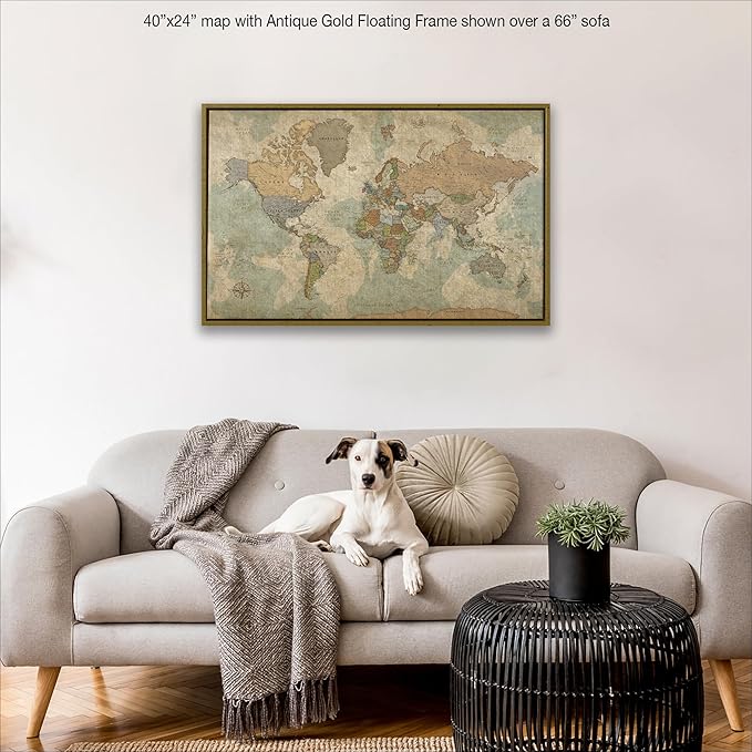 HolyCowCanvas Personalized Push Pin World Map on Canvas in Vintage Earth Tones, Customize with Your Names and Quote to Track Travels, World Map Pin Board, Travel Tracker (40x24, Rolled/Unframed)