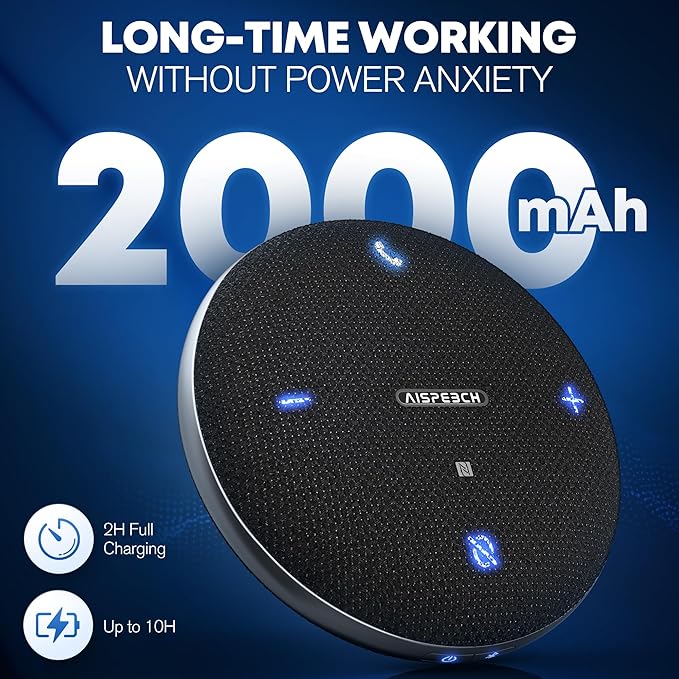 AISPEECH M4 Bluetooth Speakerphone Conference Microphone with AI Noise Reduction Full-Duplex AI Transcription USB Speakerphone 360° Voice Pickup Conference Speaker Home Office for Teams/Zoom, Black