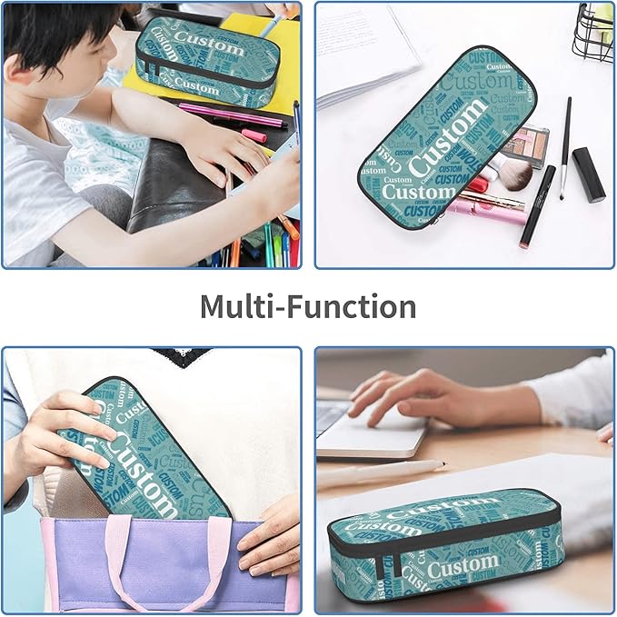 Custom Pencil Case with Name, Personalized Pen Bag Add Your Image Text, Large Storage Students Stationery Pen Box with Zipper Durable Pencil Box for Girls Boys Office School