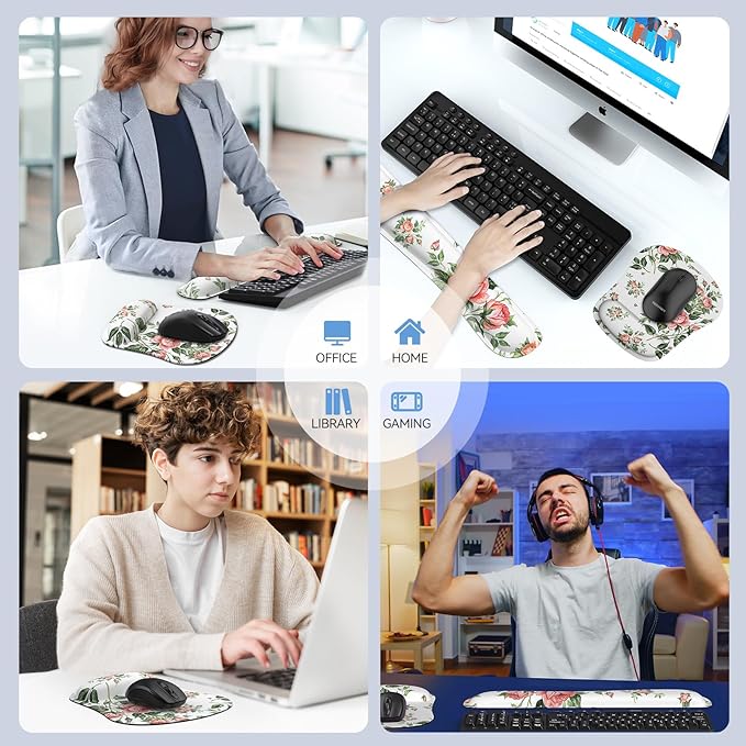 TECKNET Keyboard Wrist Rest and Mouse Pad with Wrist Support, Memory Foam Set for Computer/Laptop/Mac, Lightweight for Easy Typing & Pain Relief Ergonomic Mousepad