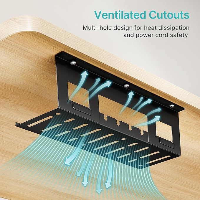 Under Desk Cable Management Tray, 15.7 Inches Metal Cord Organizer Rack, Desk Tray for Power Strip, Cord, Wire, Easy Mounting Cable Management Under Table for Home Office, Black
