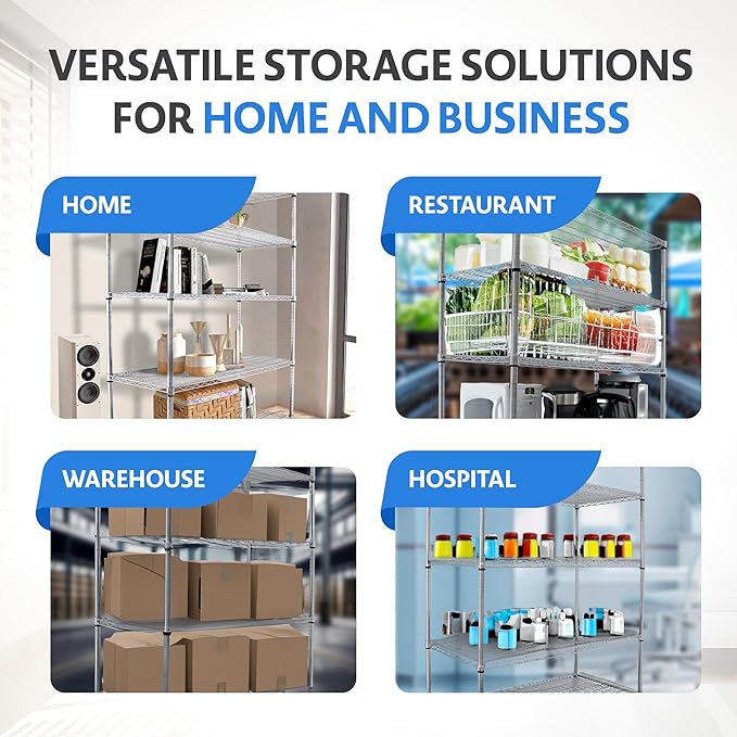 4000 LBS Heavy Duty Wire Rack 48 x 24 x 76, 5-Tier NSF Commercial Rolling Rack with Wheels, Chrome Metal Shelving Unit for Garage, Kitchen, Warehouse, Adjustable Storage Shelf, Crescent