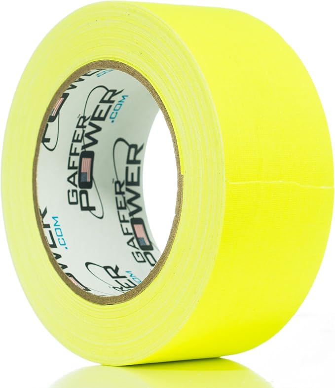 Gaffer Power Real Professional Grade Gaffer Tape, Made in The USA, Yellow Fluorescent 2 Inches by 30 Yards, UV Blacklight Reactive Fluorescent Heavy, Non-Reflective, Better Than Neon Yellow Duct Tape