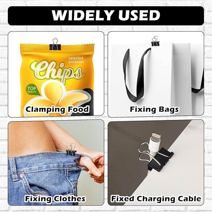 Yexiya 1000 Pcs Binder Clips Bulk Assorted Sizes Black Paper Clips Small Binder Clips Office Clips Bulk Mini Paper Clamps Multi Sizes for School Teachers Office Supplies (0.75 Inch)