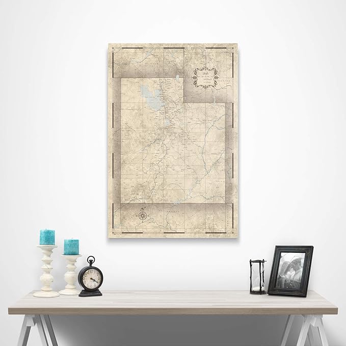 Conquest Maps Push Pin Utah Map Board - With Push Pins to Mark Utah Travels - Handmade in Ohio, USA - Design: Rustic Vintage