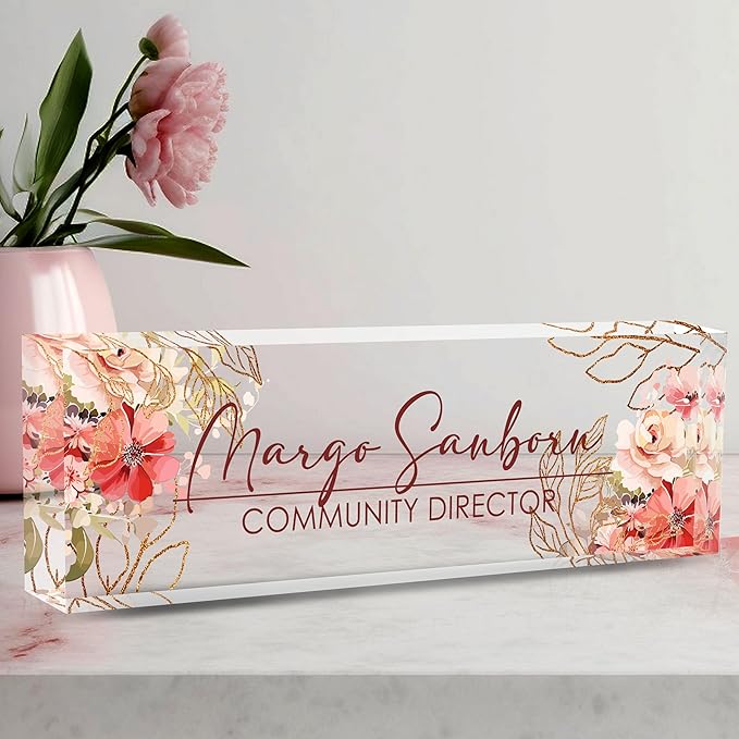 Custom Name Plate for Desk Desk Name Plate Personalized, Office Desk Decor for Women & Men, Employee Appreciation Gifts The Office Gifts for Boss, Manager, Teacher, Nurse, Lawyer, Flower 5