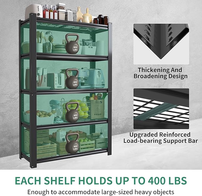 72" H Heavy Duty Garage Shelving, Metal Storage Shelves, 5 Tier Adjustable Storage Shelves, Industrial Utility Rack for Warehouse, Basement, Workshop, Kitchen, 16" D×35" W×72" H, Black