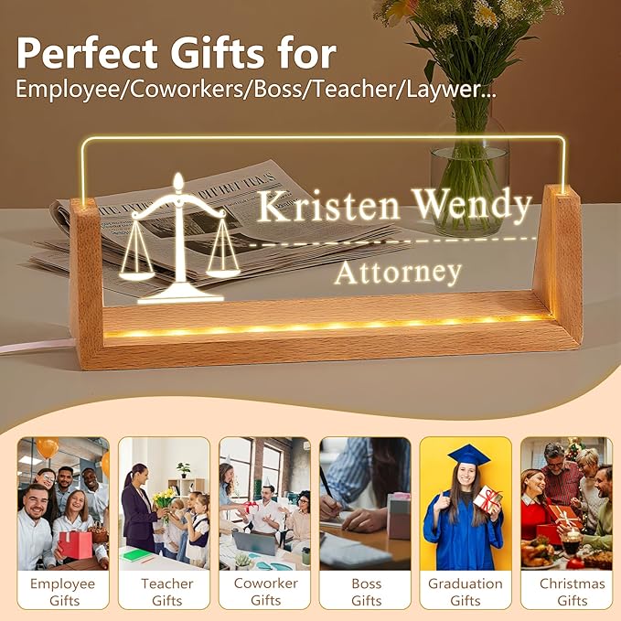 Ships Next Day, Custom Name Plate for Desk - The Lawyer Business Light Up Acrylic Desk Name Plate Personalized Lawyer Office Appreciation Gifts, Office Decor for Women Men
