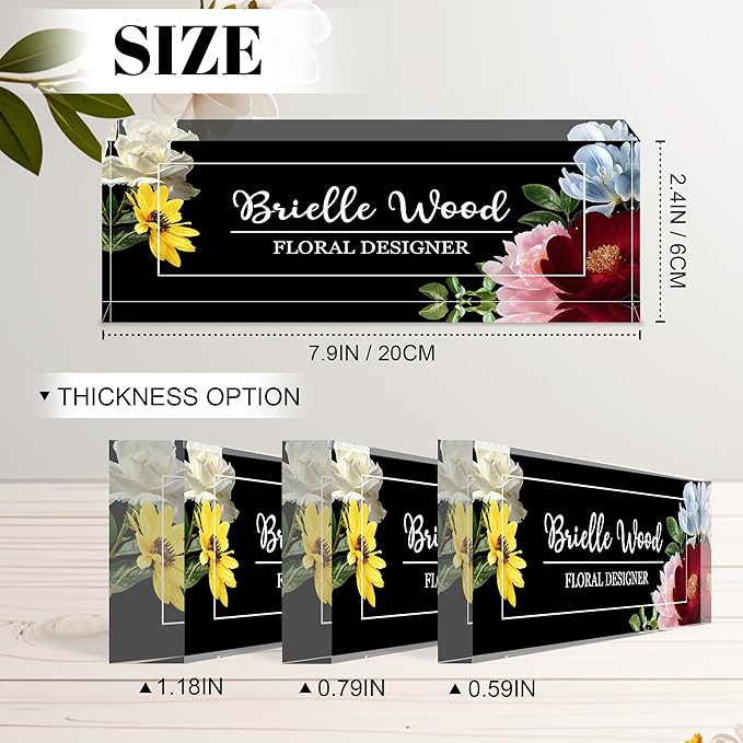 Personalized Name Plate for Desk, Custom Acrylic Desk Name Sign, Office Appreciation Gifts for Women Men Coworkers Boss Teacher Employee (Flower)