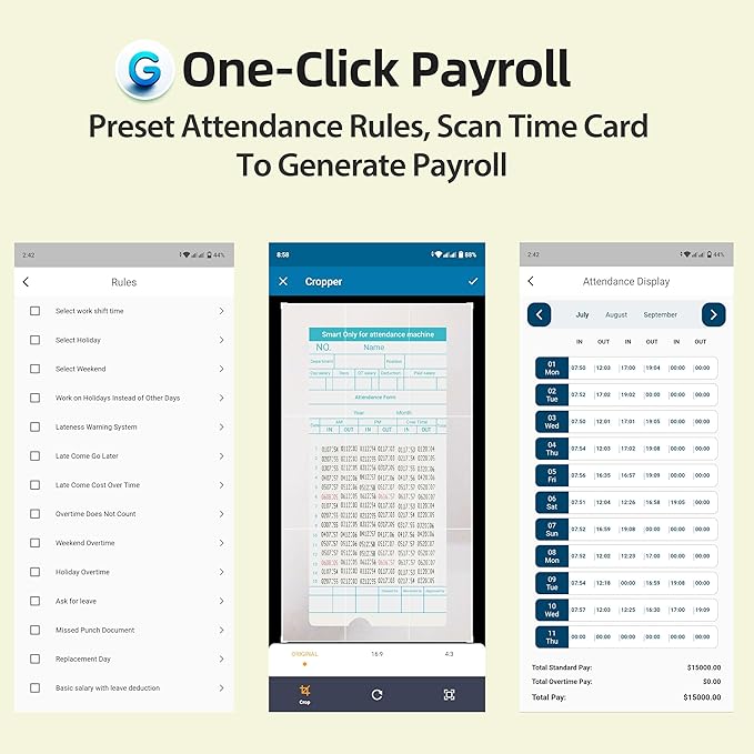 Time Clocks for Employees Small Business, Auto-Align Time Clock | 6 Punches per Day Time Machine, Clock in Machine for Employees with Time Cards, 2 Ink Ribbons(1 Inside) and 1 Rack
