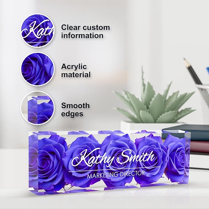 Personalized Name Plate for Desk, Custom Desk Name Plate, Acrylic Name Plate Office Desk Accessories, Personalized Office Gifts for Coworkers Teachers, Employee Appreciation Gifts (BigPurple)