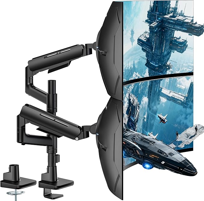 ARES WING Dual Monitor Mount for 17-49 Inch Ultrawide Heavy Duty Curved Screen, Computer Monitor Arm Desk Mount, Gas Spring Adjustable Vesa Stand, Black