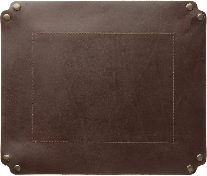 USA Handmade Premium Leather Valet Tray, Folds Flat! Dice Rolling Basket and Organizer With Brass Rivets (Dark Walnut Brown, XL)