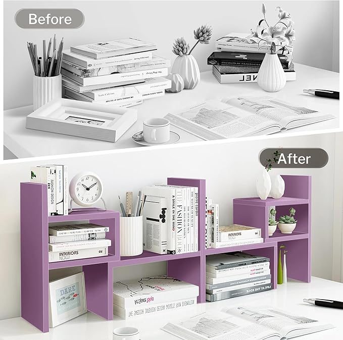 Jerry & Maggie Desktop Organizer Office Storage Rack Adjustable Wood Display Shelf Birthday Gifts Toy Home Decor Free Style Rotation Display True Natural Stand Shelf (Violet)