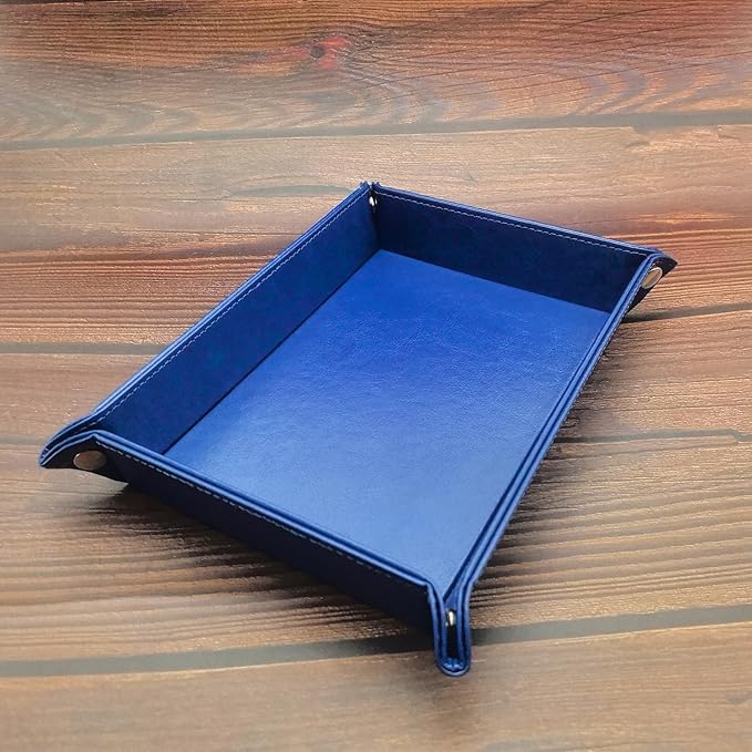 Leather Valet Tray Catchall Organizer, Navy Blue Desktop Storage for Keys, Coins, Wallet, Phone, Jewelry | Multi-Use Entryway Table, Desk & Nightstand Storage for Men & Women (Blue)
