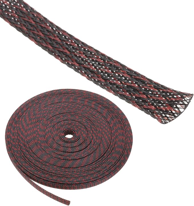 100ft PET Expandable Wire Loom 3/8 Inch, PET Braided Wire Sleeving Cable Management Sleeve Tubing [for Audio Video Home Office Cord Protector]-Black, Red