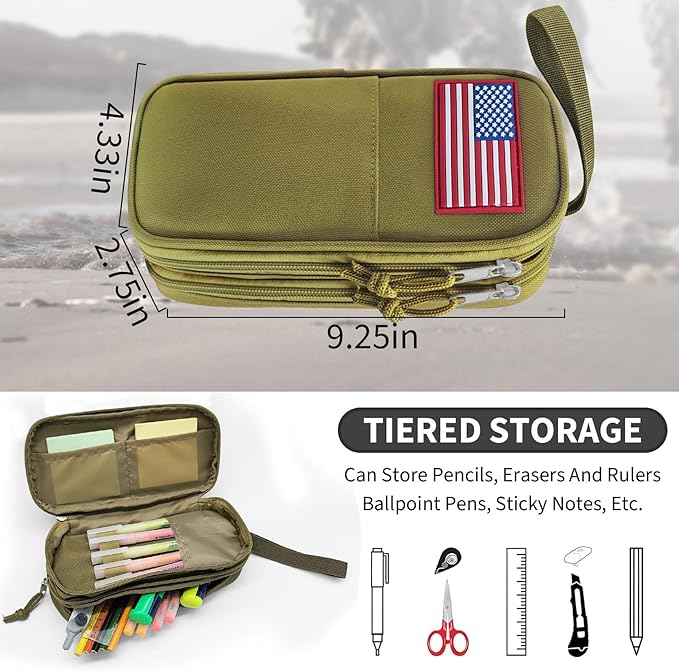 Tactica Pencil Case for Boys,Large Boys Pencil Pouch with Zipper Compartments, Big Capacity Pen Box Pen Bag Organizer for School College Office Kids Teen Boy Men Adult