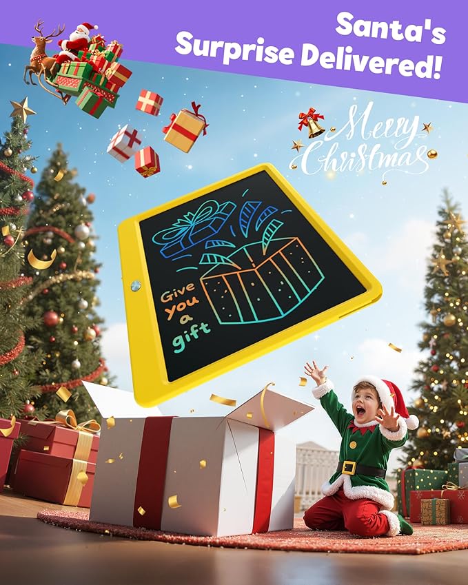 TEKFUN LCD Writing Tablet Doodle Board, 12inch Colorful Drawing Tablet Writing Pad, Kids Travel Essentials, Toddler Toys 6 7 8 Year Old Girls Boys (Yellow)