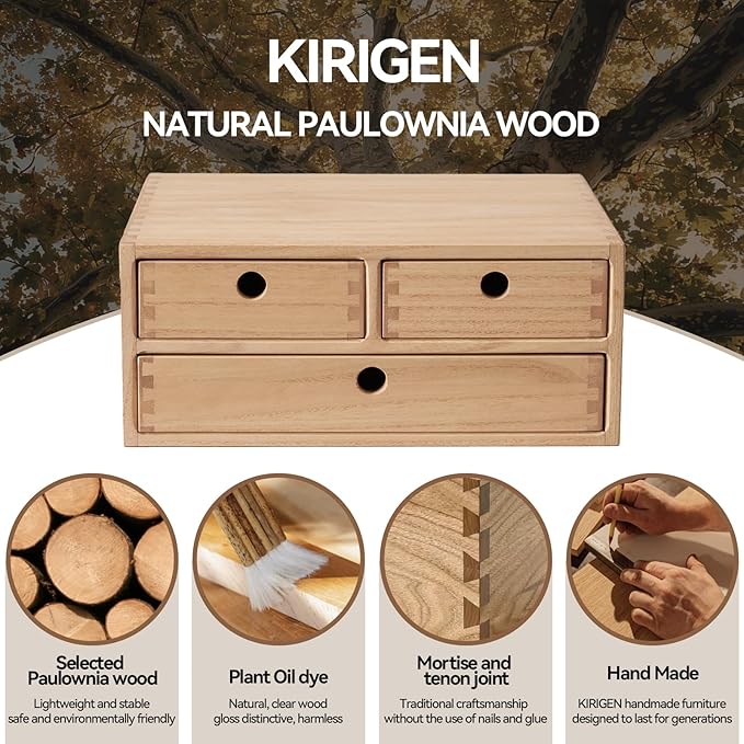 Kirigen Natural Wooden Desktop Organizer - Office Supplies Filing Tidy Storage Shelf - Storage Cabinet/Jewelry Organizer with 3 Drawers (NA, 2-Layer &3 Drawers)
