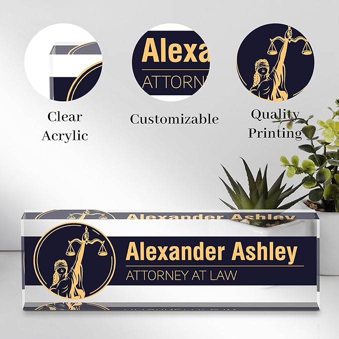 Custom Desk Name Plate Personalized, Acrylic Name Plates for Desk, Office Decor Personalized Gifts for Teacher Coworkers Boss Nurse (Lawyer)