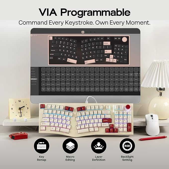 MechLands Feker Alice98 Ergonomic 98 Keys Custom Mechanical Keyboard, VIA Programmable, USB-C Wired Gaming Keyboard, Hot Swappable, 5 Layer Paddings, Control Knob, NKRO, RGB for Win/Mac (Beige)