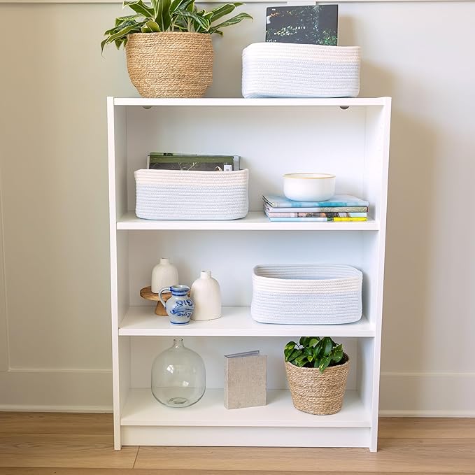 NaturalCozy 13.5”x8.5”x5.5” Rectangle Storage Baskets for Shelves 3 Pack | Cotton Rope Woven Small Baskets for Organizing | Small Storage Bins for Nursery, Bathroom, Closet, Shelf, Decorative