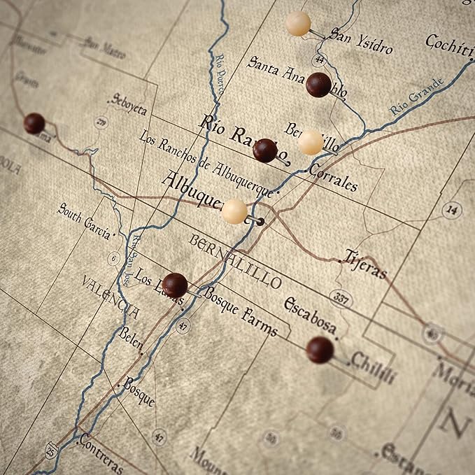 Conquest Maps Push Pin New Mexico Map Board - With Push Pins to Mark New Mexico Travels - Handmade in Ohio, USA - Design: Rustic Vintage