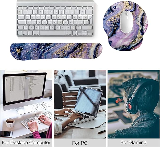 Keyboard Wrist Rest and Mouse Pad, Ergonomic Memory Foam Mouse Pad Wrist Support, Non-Slip & Pain Relief Mouse Pad and Keyboard Wrist Support, Comfortable Mousepad with Wrist Rest for Game, Office