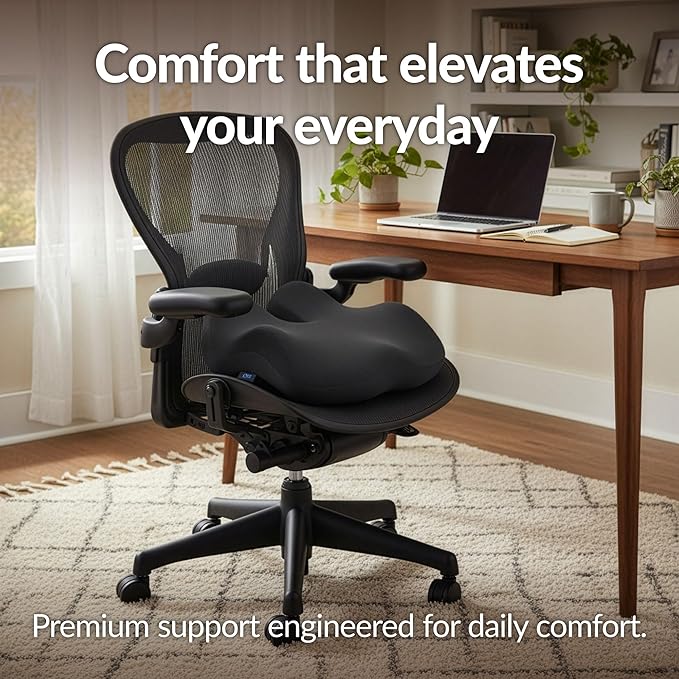 Everlasting Comfort Premium Memory Foam Seat Cushion for Office & Car - Elevate Series Ergonomic Chair Cushion - Doctor Recommended Support Pillow for Tailbone, Sciatica Pain Relief, Desk Accessories
