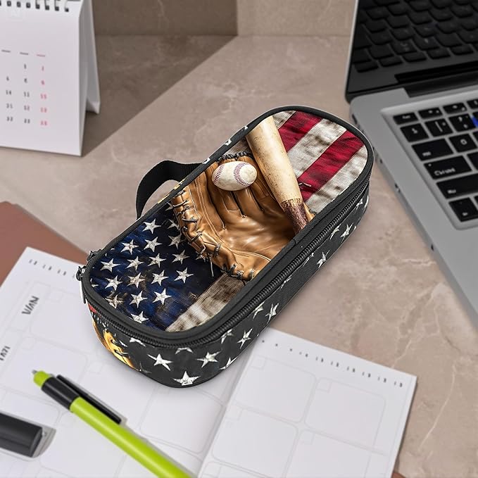 Baseball Flag Pencil Case Pencil Pouch Large Capacity Pen Bag School Office Organizer Stationery Storage Box For Girls Boys Teen Kids