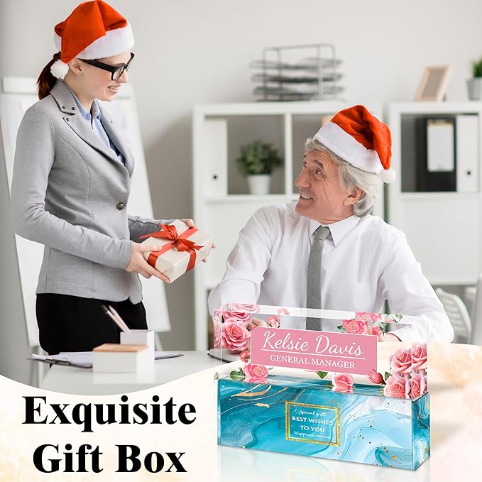 Ship Next Day-Custom Name Plate for Desk, Desk Name Plate Personalized, Acrylic Office Desk Accessories, Appreciation Gifts for Coworkers Employee Teachers Boss Women Men (Pink Rose)