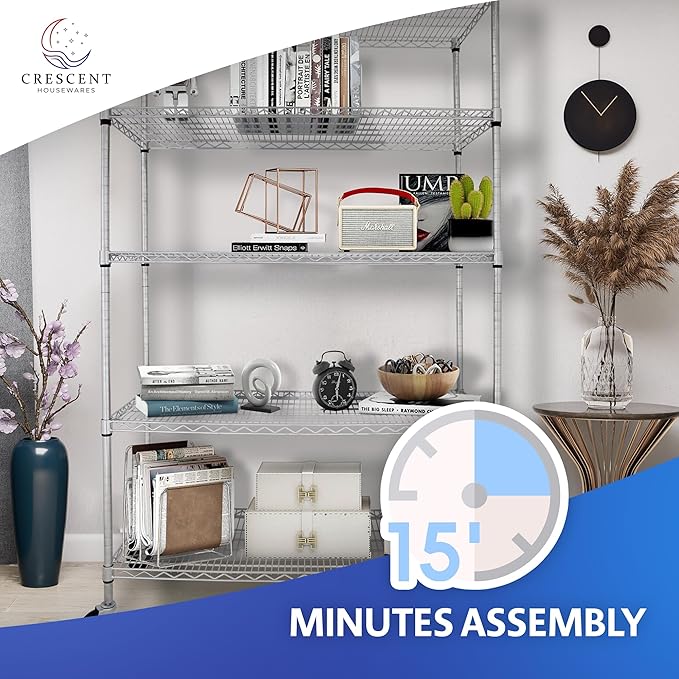 4000 LBS Heavy Duty Wire Rack 48 x 24 x 76, 5-Tier NSF Commercial Rolling Rack with Wheels, Chrome Metal Shelving Unit for Garage, Kitchen, Warehouse, Adjustable Storage Shelf, Crescent