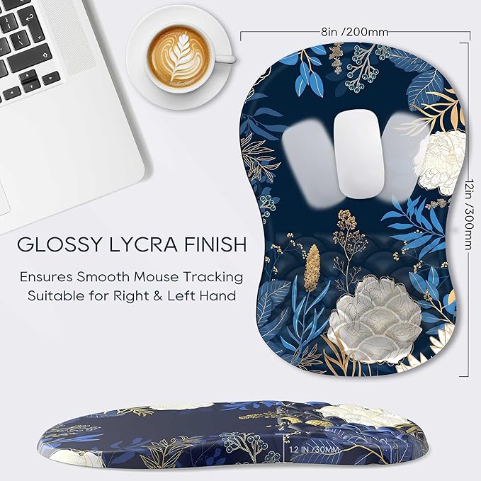 Ergonomic Mouse Pad with Wrist Rest, Flower Mouse Pad with Massage Design，Soft Mousepad for Carpal Tunnel Pain Relief with Integrated Memory Foam Slope Massage Bulge for Wireless Mouse & Desk