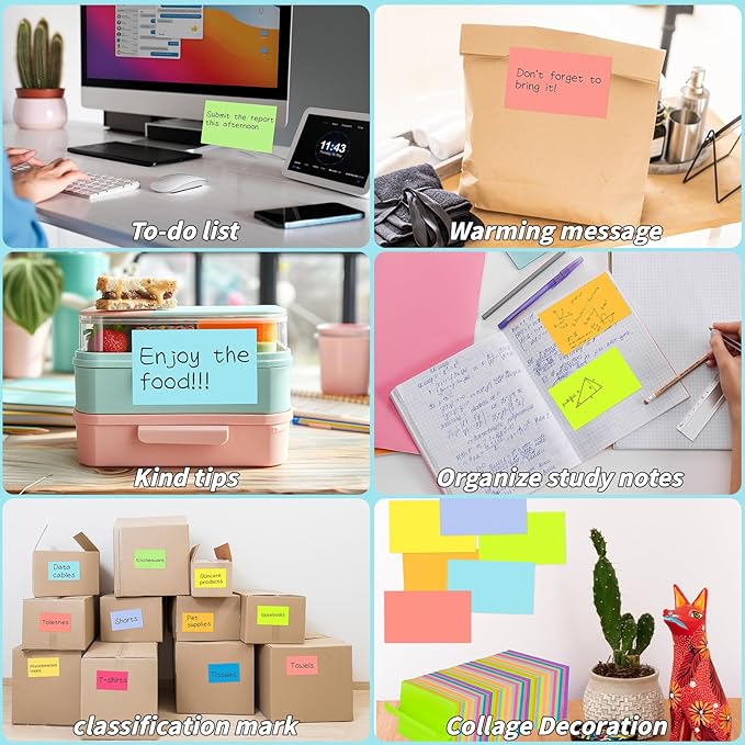 36 Pads Large Sticky Notes 3in x 5in, 12 Colors Adhesive Self-Stick Multicolor Memo Note Pads Bright Colorful Rectangle Sticky Notes for Office Home School Meeting Blank Desk Notebook 45 Sheets/pad