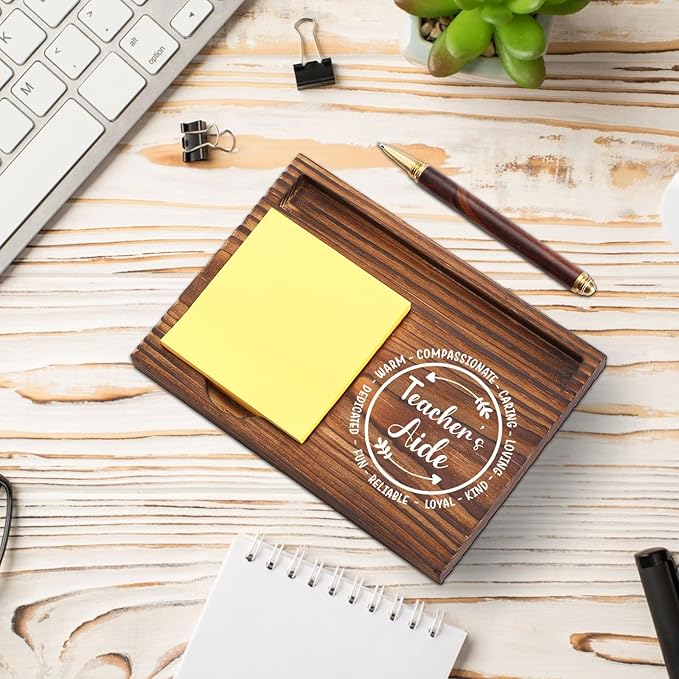 Teacher Aide Sticky Note Holder, Teacher Assistant Appreciation Gift for Substitute Teacher, First Day of School Thank You Gifts for Teacher Aide Self-Stick Note Pad Holders Desk Organizer TZP17